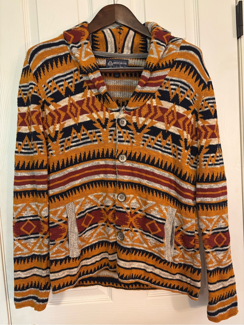 American Rag Men's Heavy Cotton Aztec Cardigan Sweater